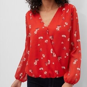 2/$25 Banana Republic Red Floral Business Casual Lightweight Wrap Blouse Large
